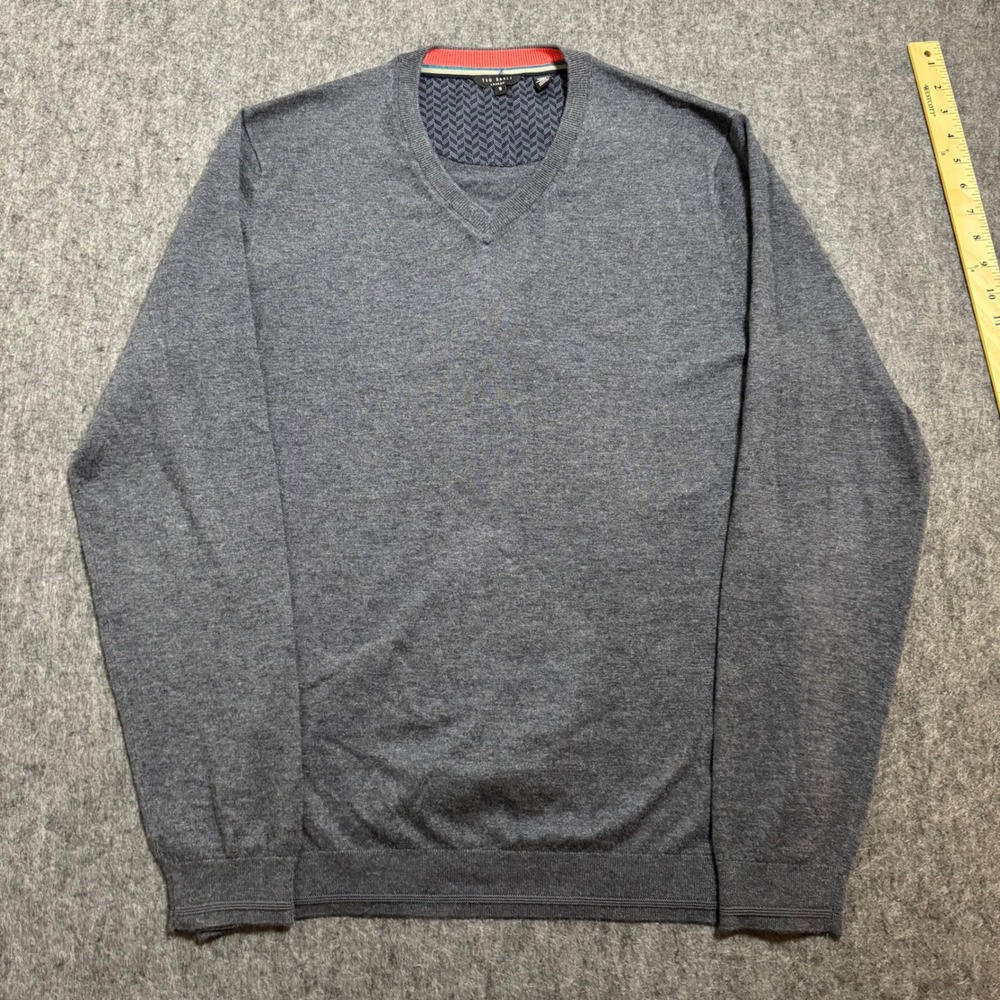 Ted Baker London Norlime V-Neck Sweater Gray Wool Silk Cashmere Blend Mens 5 XL